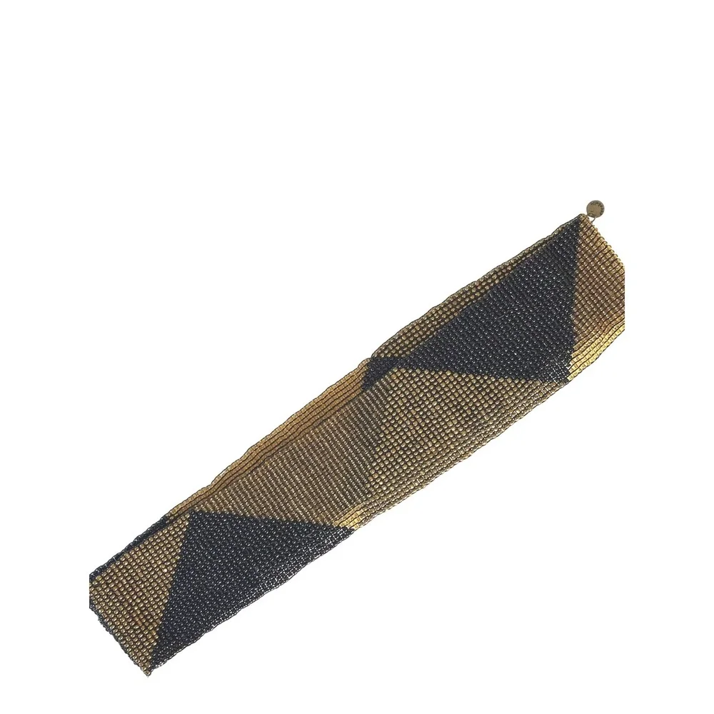 Anthropologie Cocobelle Beaded Elastic Belt Black Bronze Geometric  Boho - Picture 5 of 6